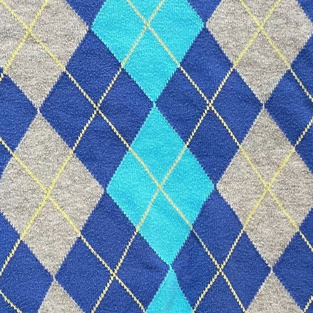 IZOD Cotton Argyle Long Sleeve V-Neck Sweater, Blue, Gray, Y2K, Preppy XL - Picture 2 of 8